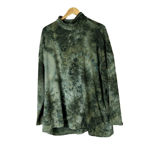 A566546 LOGO Lounge by Lori Goldstein Tie Dye Drop Shoulder Top Seaweed L - Picture 1 of 6